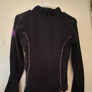 Black quarter zip with purple plaid accents by riding sport size small